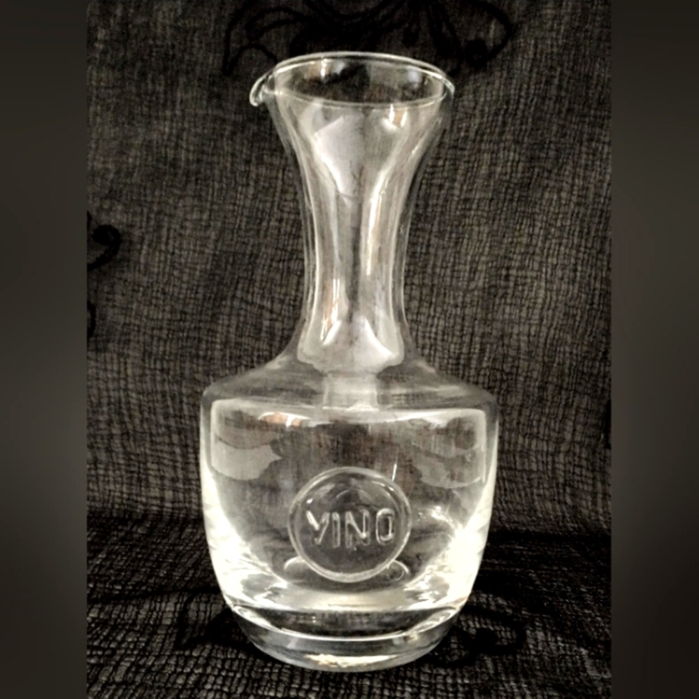 Blown Glass Wine Pouring Decanter - Embossed "Vino" Medallion on Front